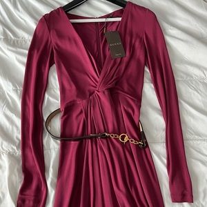 Never worn burgundy wine Gucci Dress with brown leather belt and gold hardware.
